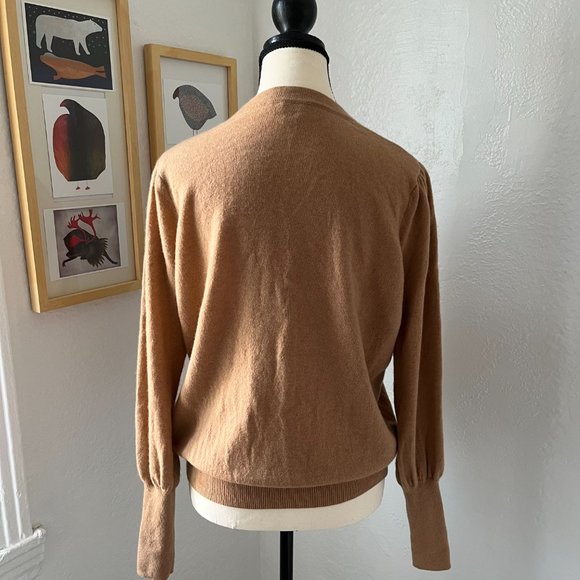 Annie + Otis Brown Tan Puff Sleeve Cashmere V Neck Sweater Women Women Large - Picture 4 of 8